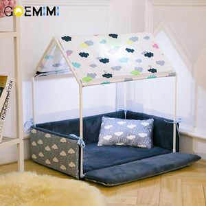 Washable Home Shape Dog Bed + Tent Dog