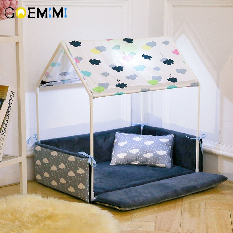 Washable Home Shape Dog Bed + Tent Dog
