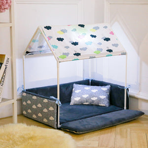 Washable Home Shape Dog Bed + Tent Dog