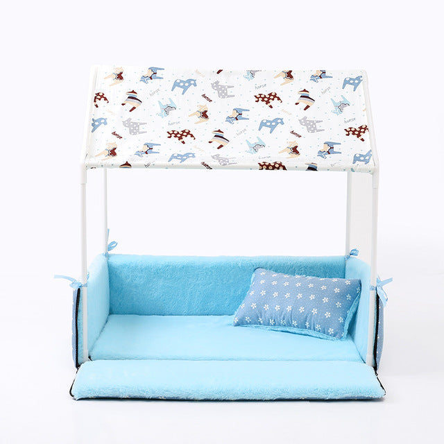 Washable Home Shape Dog Bed + Tent Dog