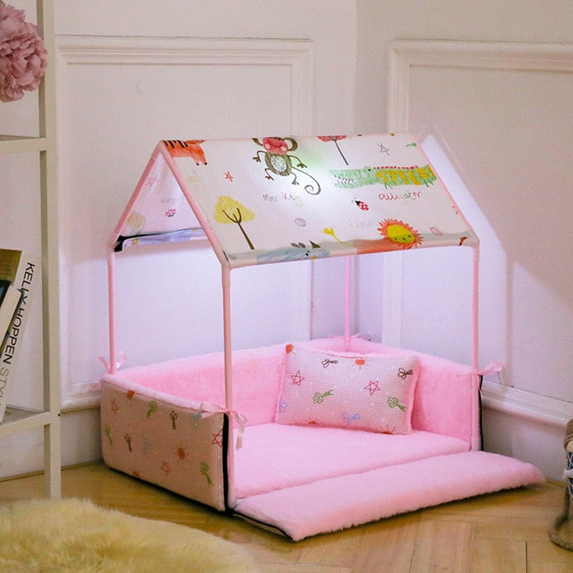 Washable Home Shape Dog Bed + Tent Dog